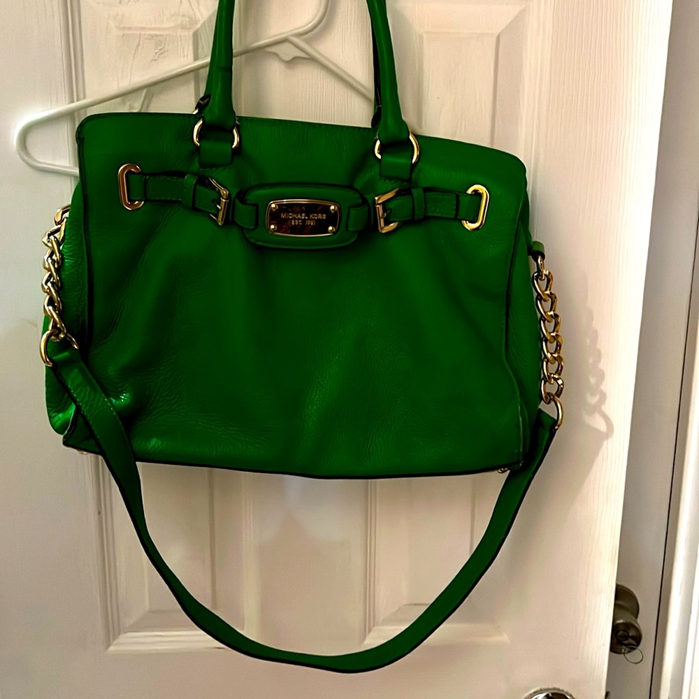 Michael Kors Hamilton Satchel in Green Leather